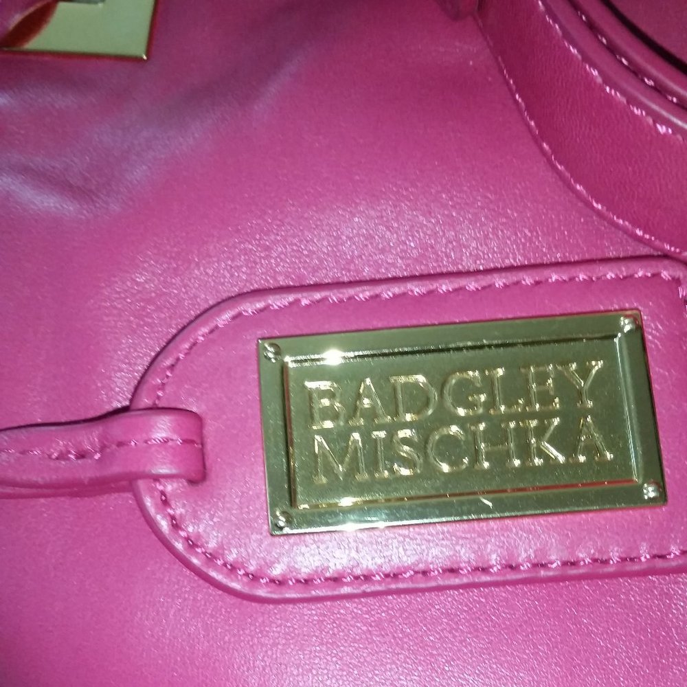 Badgley Mischka soft leather pink gold studded tote NWOT - Picture 3 of 7